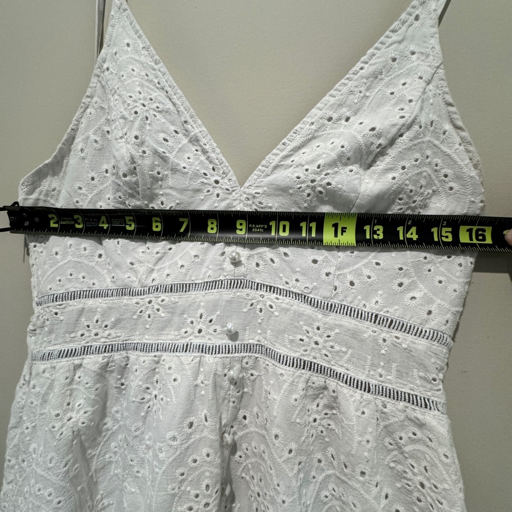 Simplee Eyelet Maxi Dress Womens XL White Cotton Boho Coastal Romantic Slit Hem - Picture 8 of 9